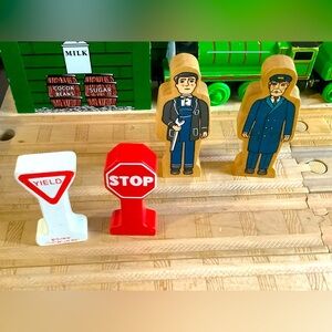 Rare Train Conductor, Mechanic, Stop Sign & Yield Sign. Thomas Wooden Railway